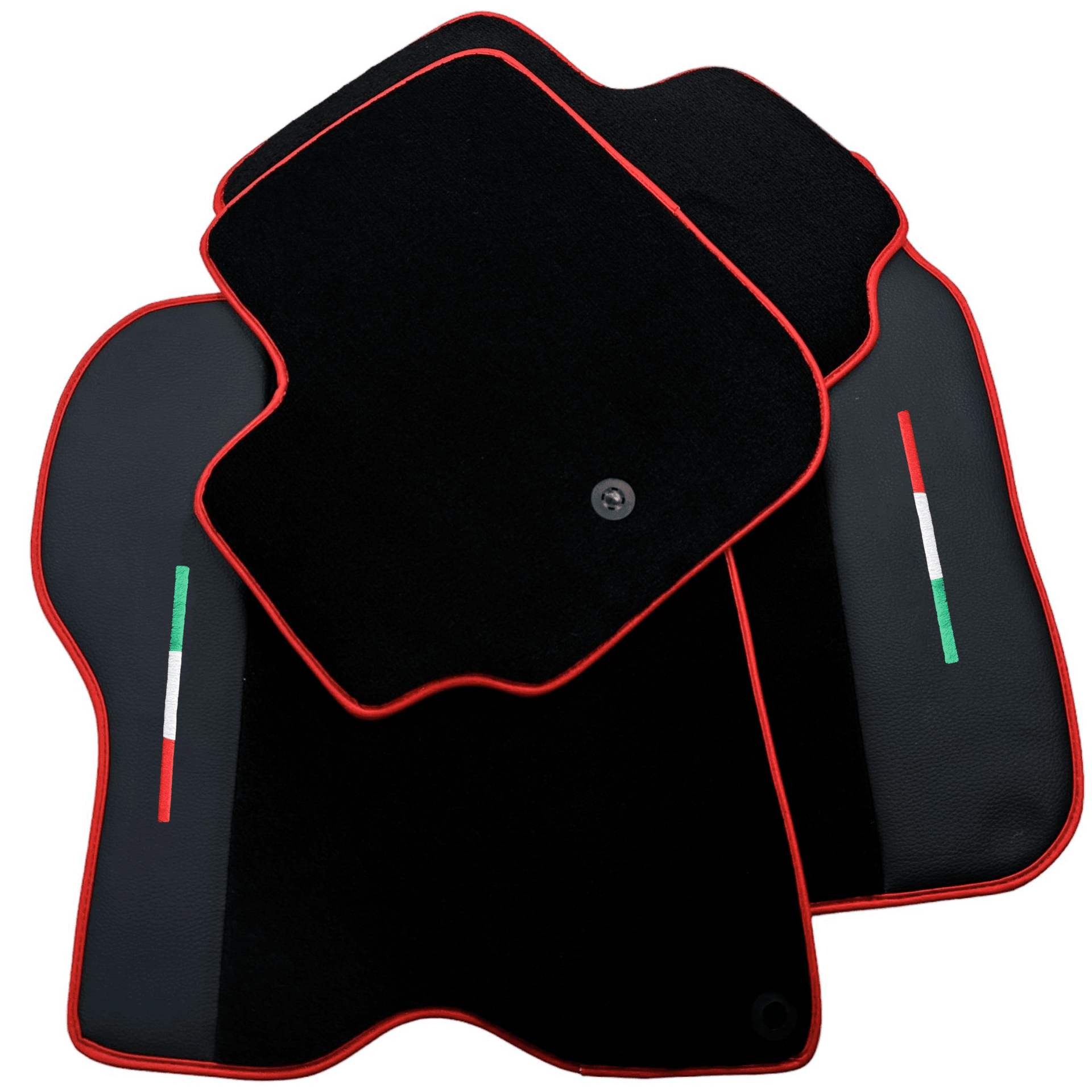 Black Floor Mats For Ferrari GTC4 Lusso (2016-2023) with Leather and Red Trim - AutoWin