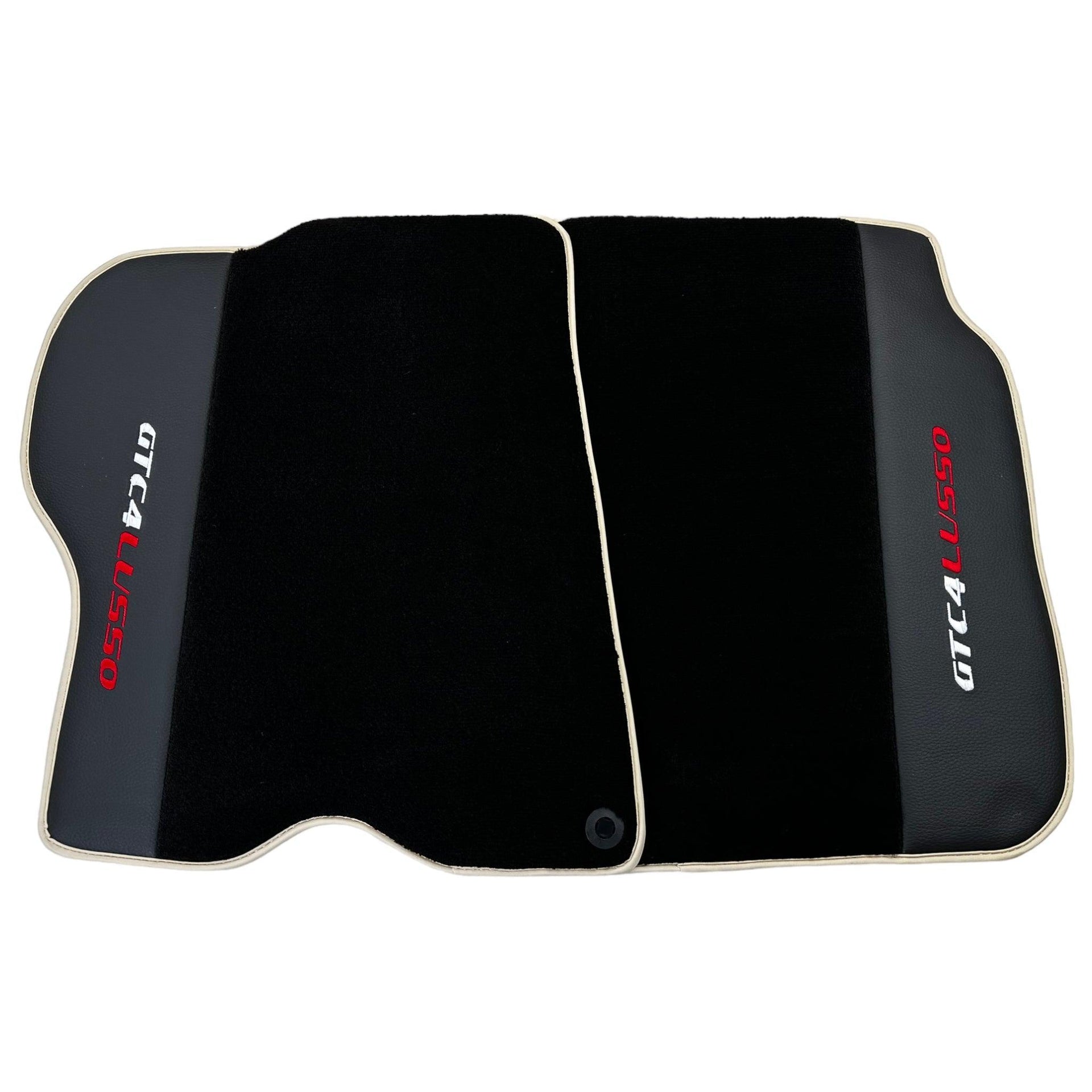 Black Floor Mats For Ferrari GTC4 Lusso (2016-2023) with Leather | Beige Trim - AutoWin