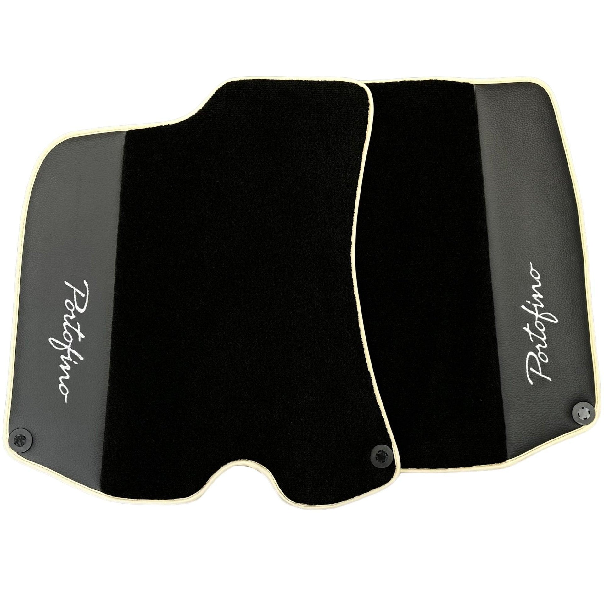 Black Floor Mats For Ferrari Portofino (2018-2023) With Leather and Beige Trim - AutoWin