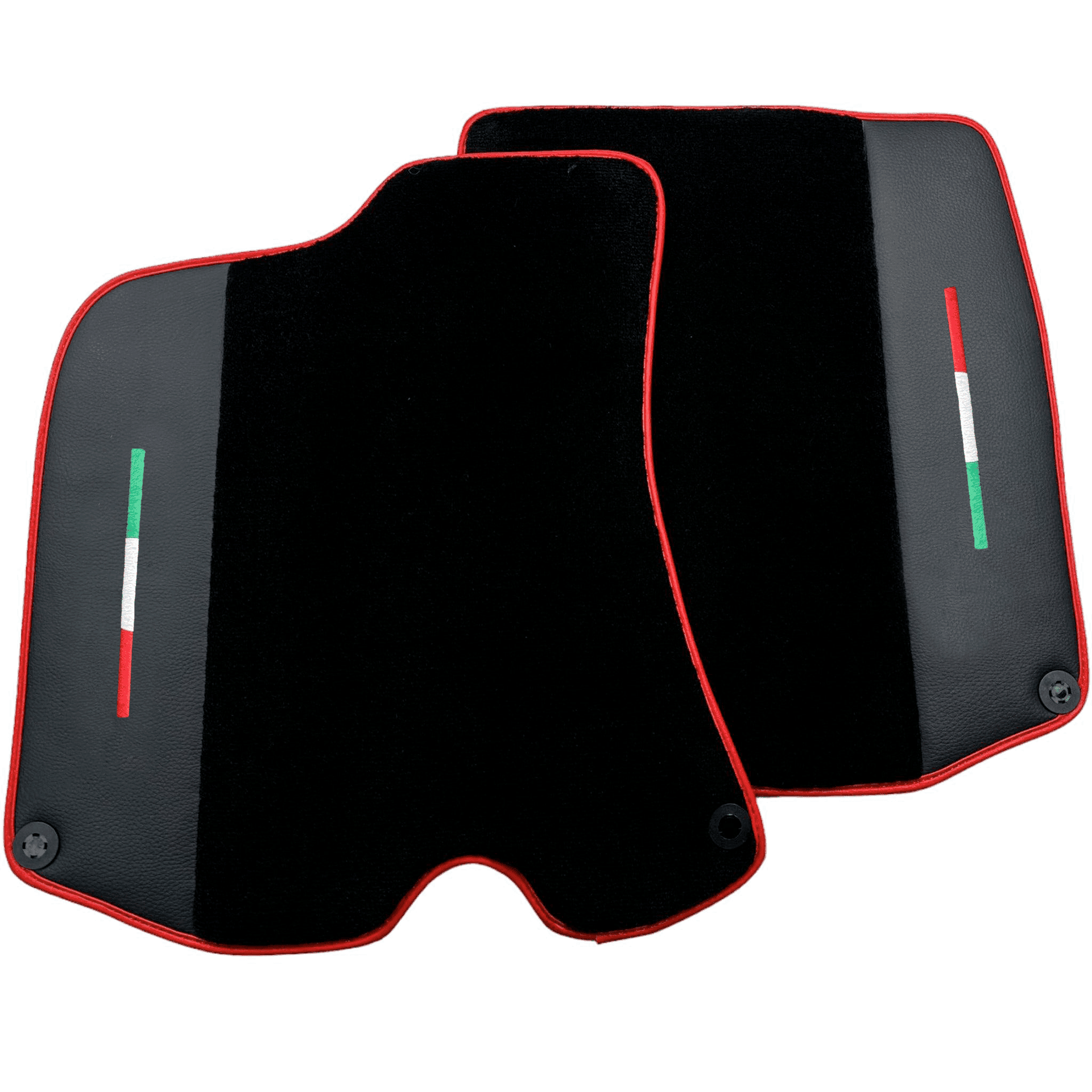 Black Floor Mats For Ferrari Roma (2021-2024) with Leather and Red Trim - AutoWin