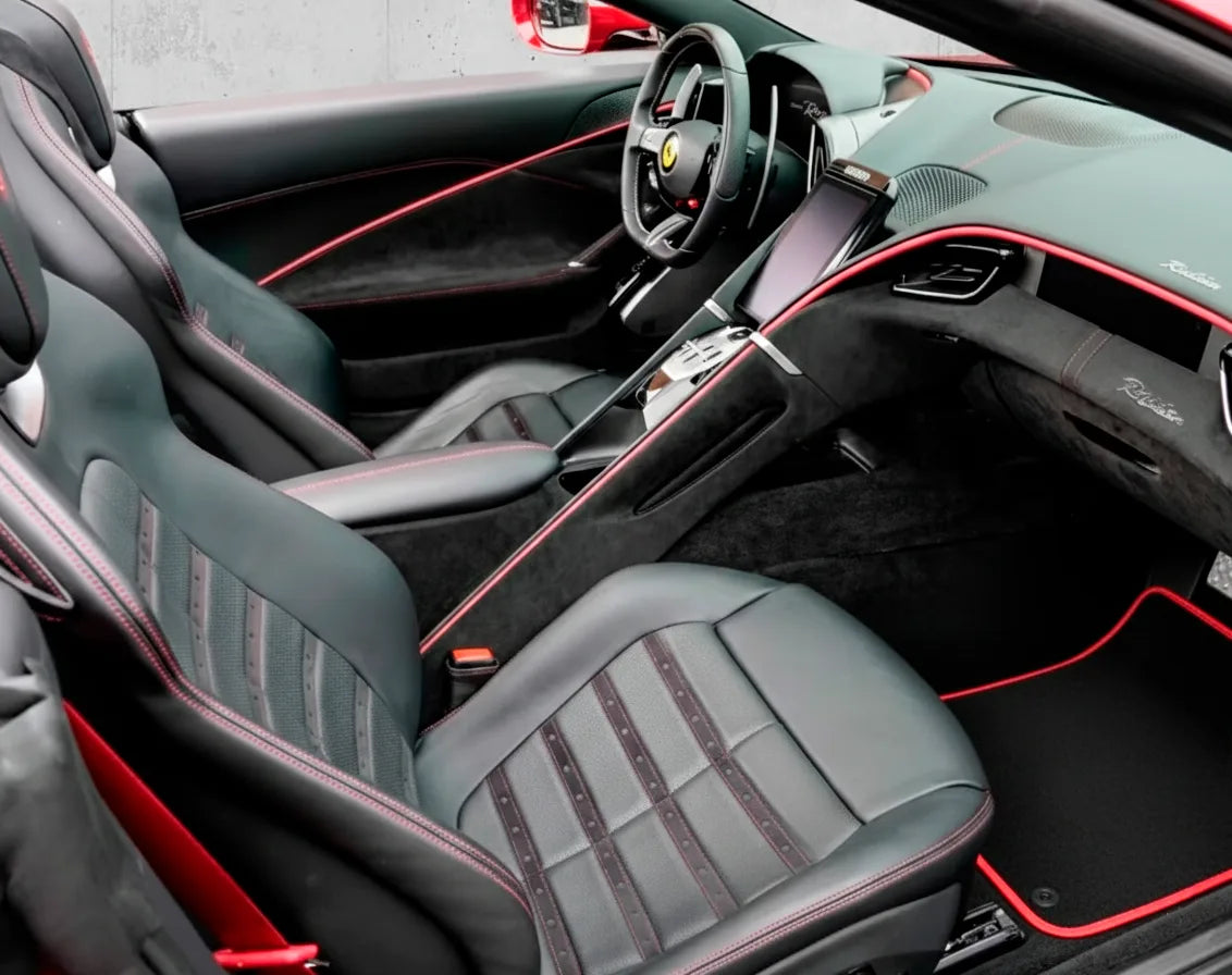 Black Floor Mats for Ferrari Roma (2021-2027) Italian Edition with Red Trim