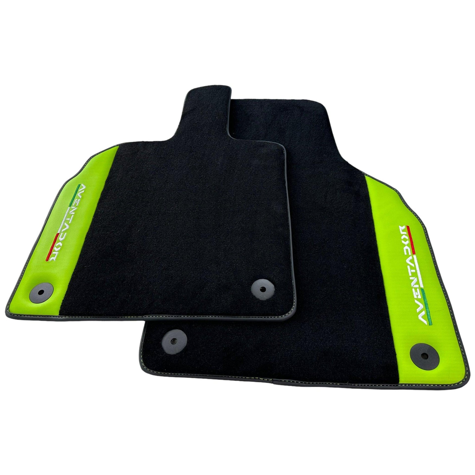 Black Floor Mats for Lamborghini Aventador With Green Leather - AutoWin