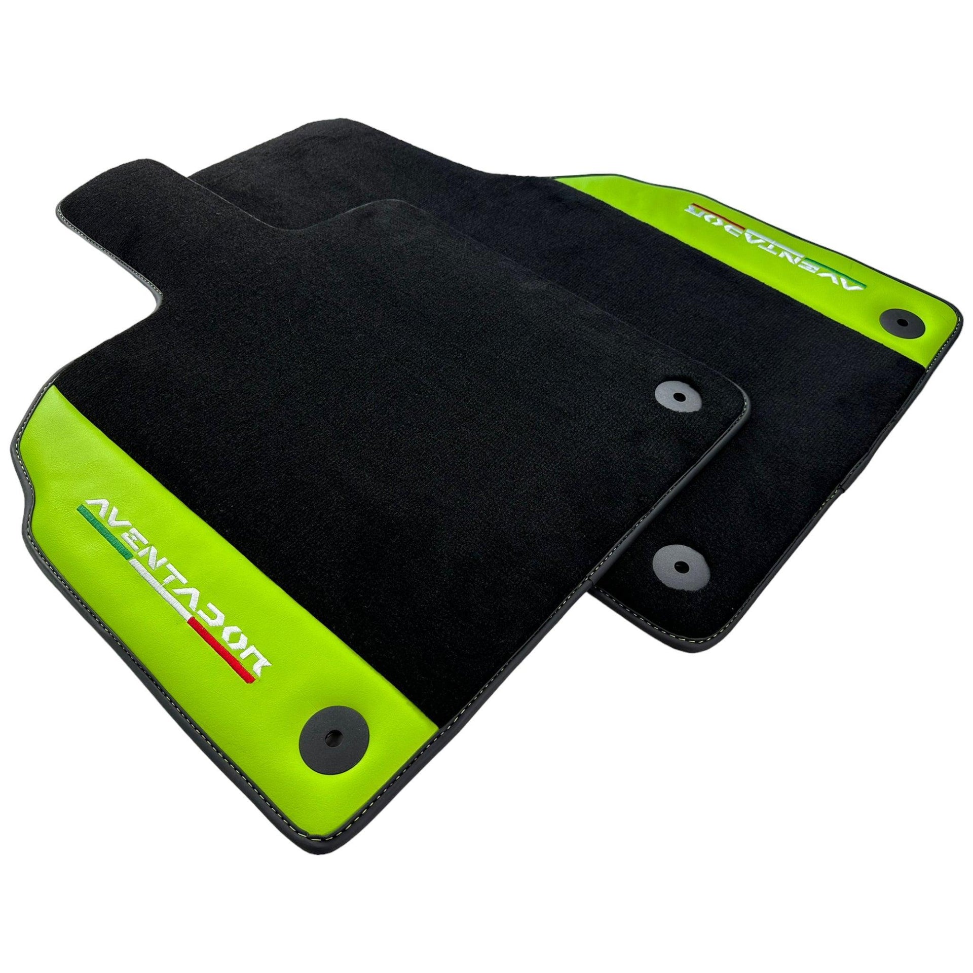 Black Floor Mats for Lamborghini Aventador With Green Leather - AutoWin