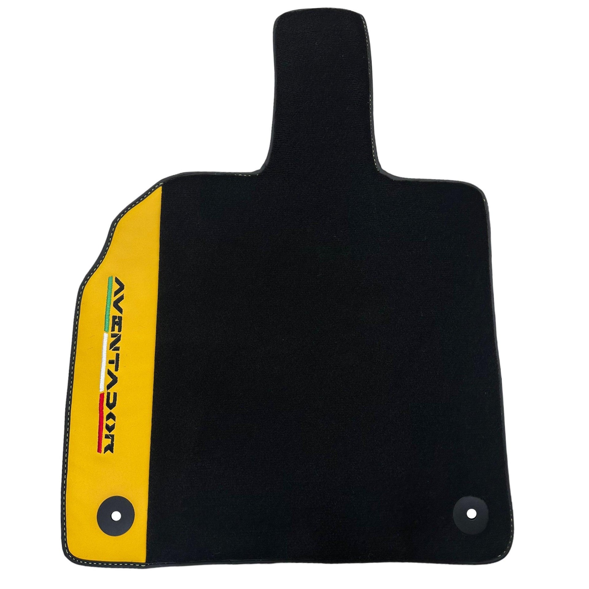 Black Floor Mats for Lamborghini Aventador with Yellow (Giallo Taurus) Nappa Leather - AutoWin