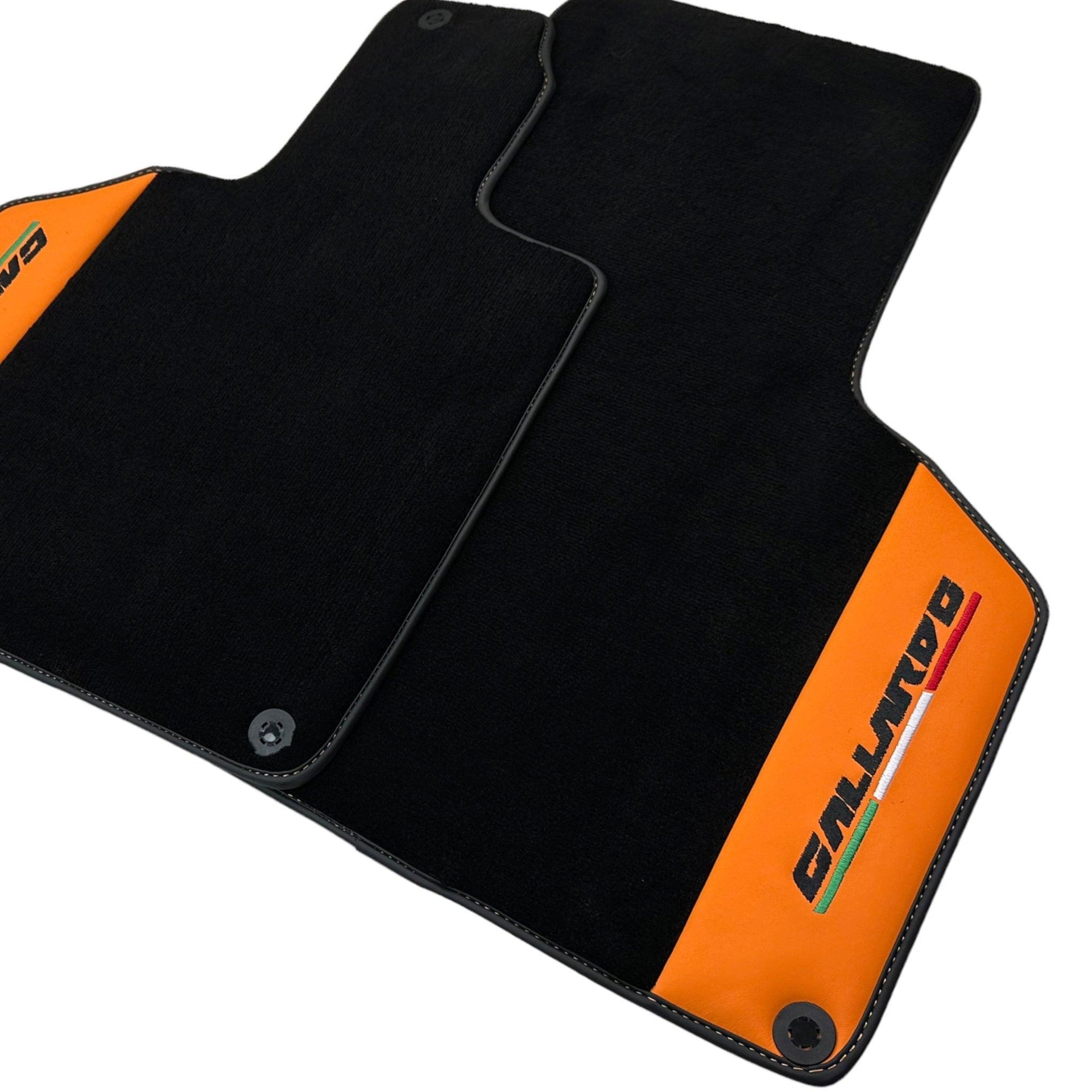 Black Floor Mats for Lamborghini Gallardo With Orange Arancia Leonis Nappa Leather - AutoWin