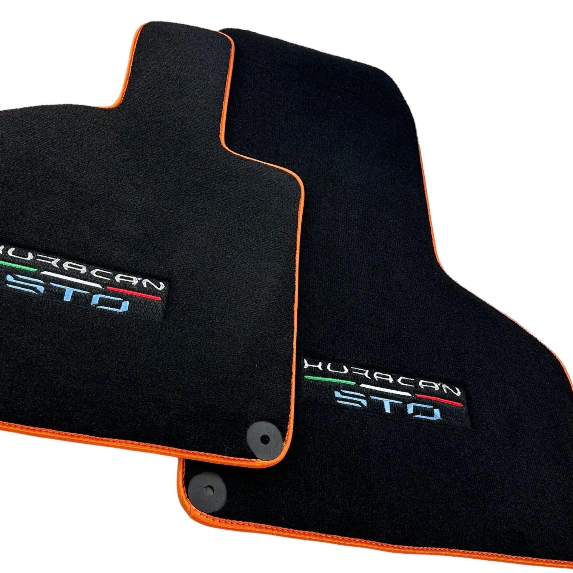 Black Floor Mats for Lamborghini Huracan STO with Orange Trim - AutoWin