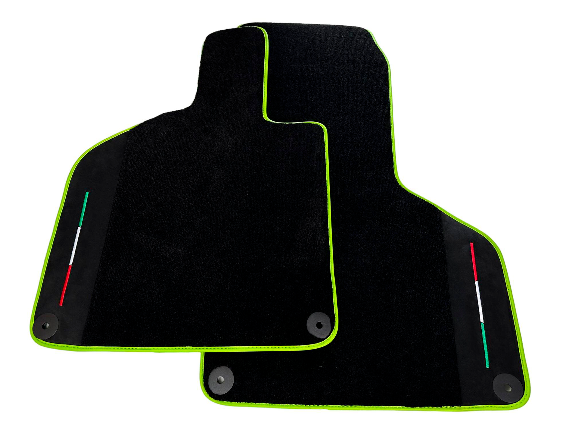 Custom Black Floor Mats for Lamborghini Huracan with Alcantara Leather Green Trim