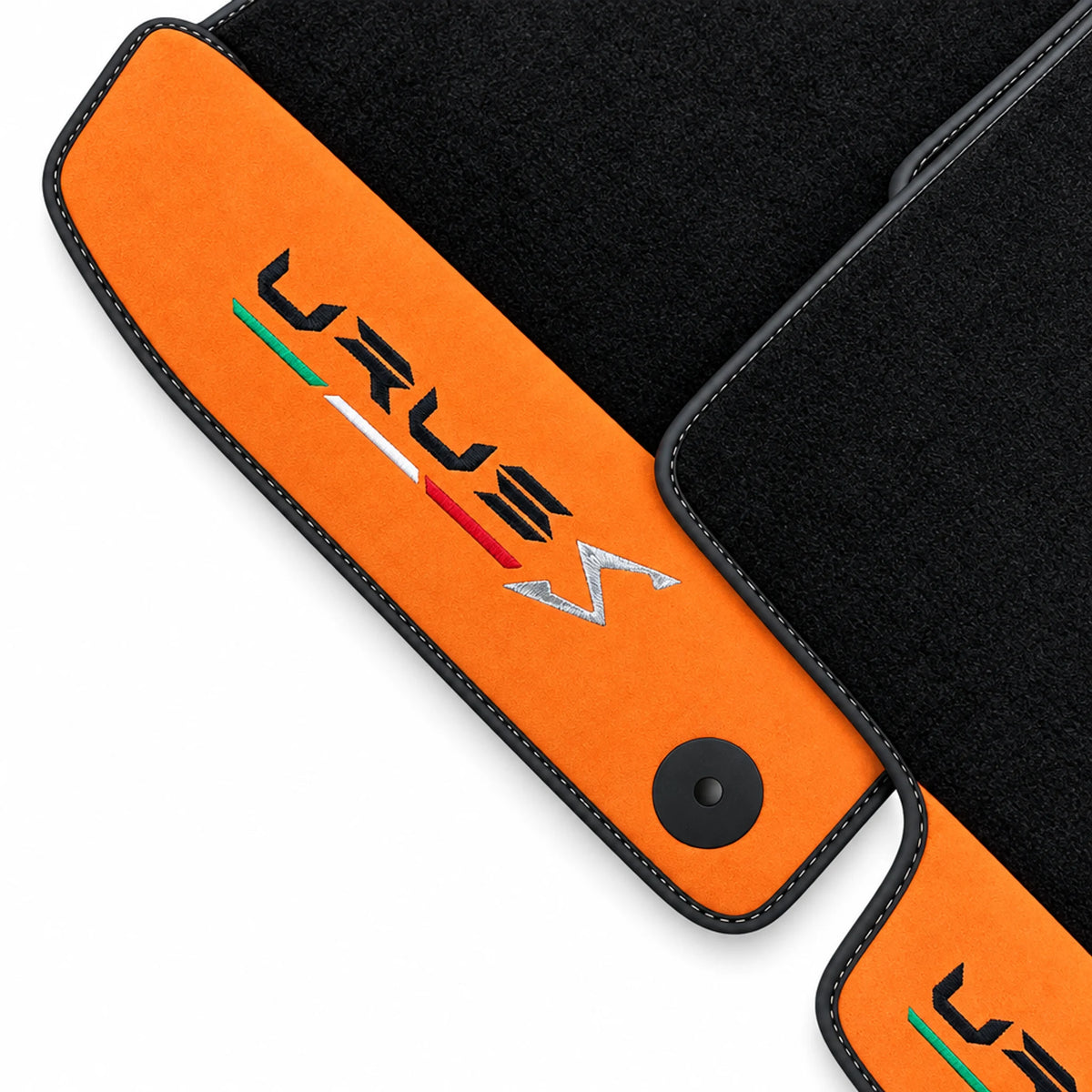 Black Floor Mats For Lamborghini Urus S With Orange Alcantara Leather - AutoWin