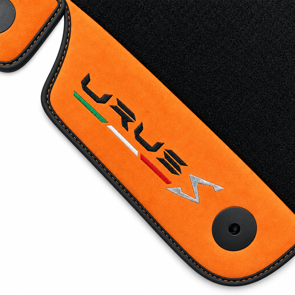 Black Floor Mats For Lamborghini Urus S With Orange Alcantara Leather - AutoWin
