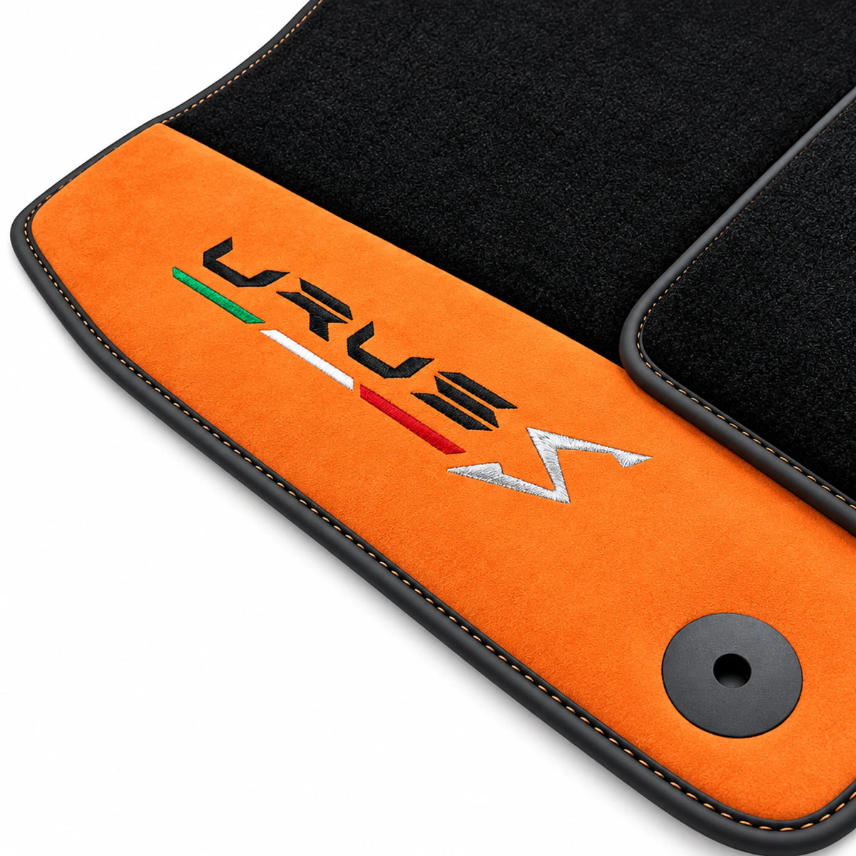 Black Floor Mats For Lamborghini Urus S With Orange Alcantara Leather - AutoWin