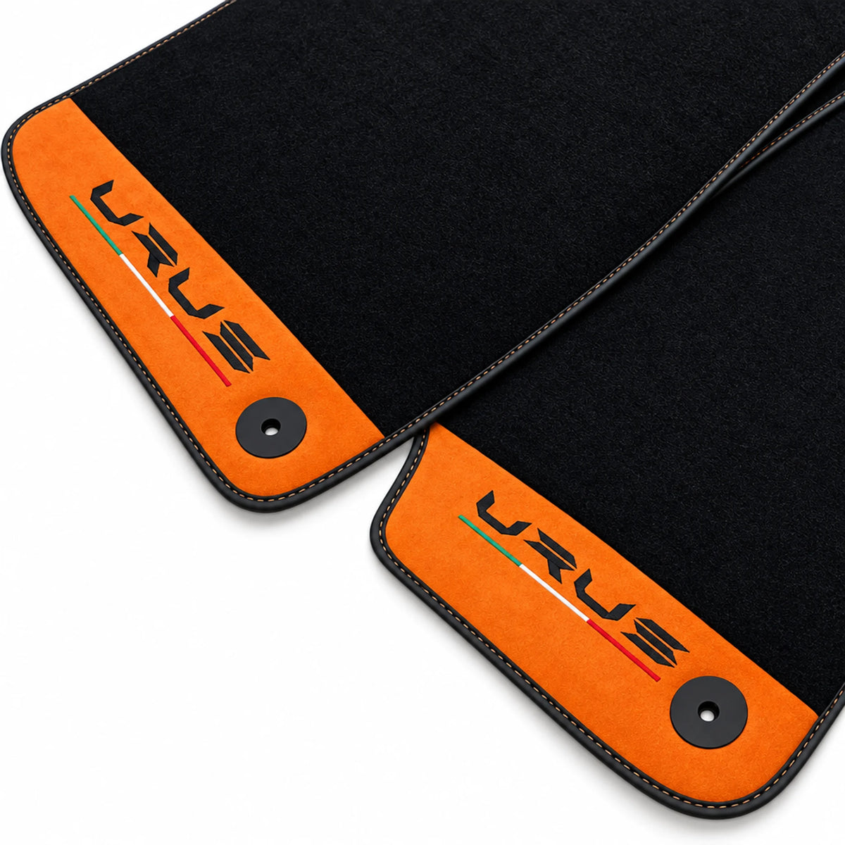 Black Floor Mats For Lamborghini Urus With Orange Alcantara Leather - AutoWin