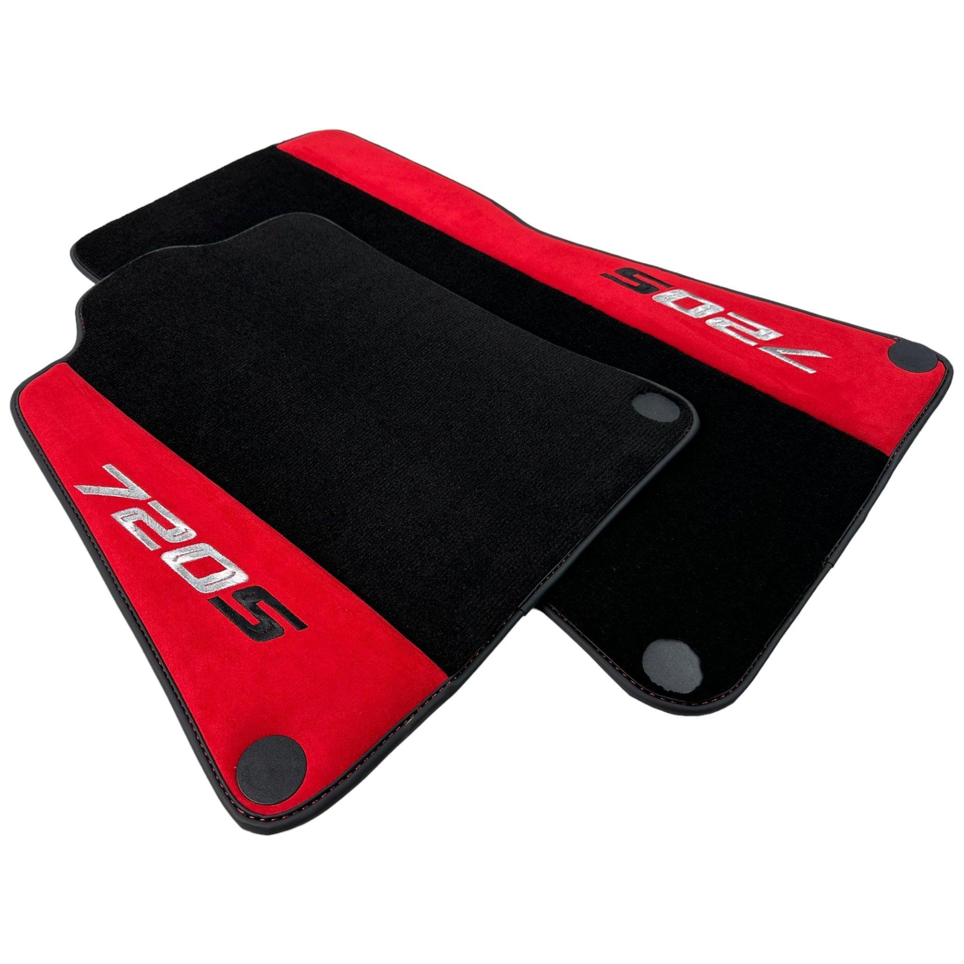 Black Floor Mats For McLaren 720S Year 2017-2021 With Red Alcantara Leather - AutoWin