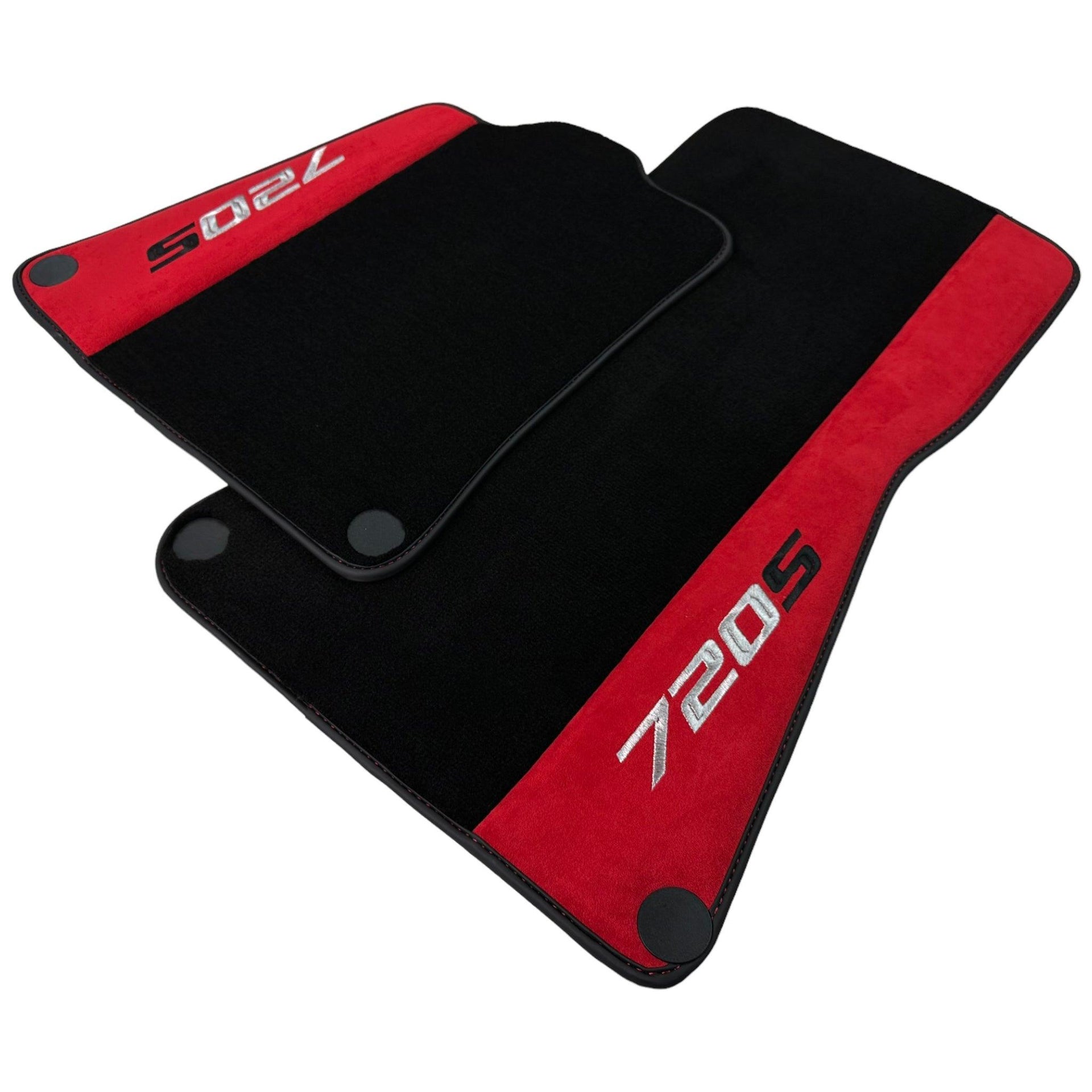 Black Floor Mats For McLaren 720S Year 2017-2021 With Red Alcantara Leather - AutoWin