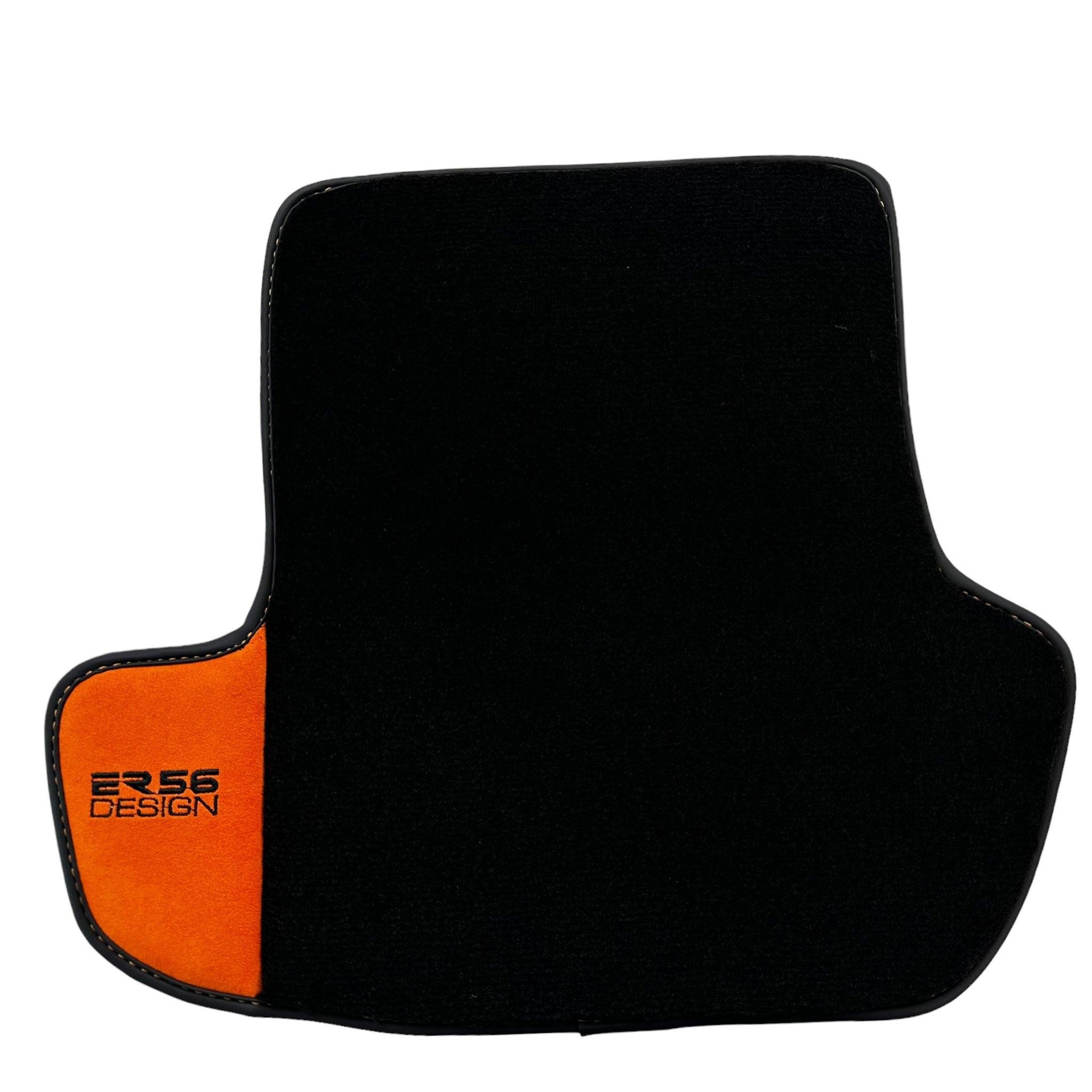 Black Floor Mats for Porsche Cayenne (2018-2023) with Orange Alcantara Leather ER56 Design - AutoWin