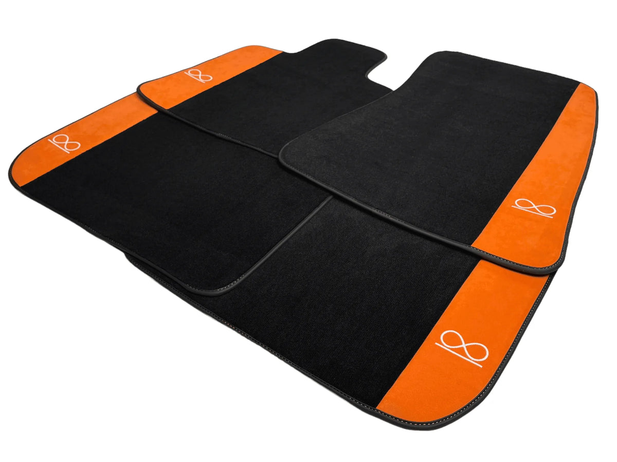 Black Floor Mats For Rolls Royce Black Badge Phantom VIII (2017-2024) Orange Alcantara
