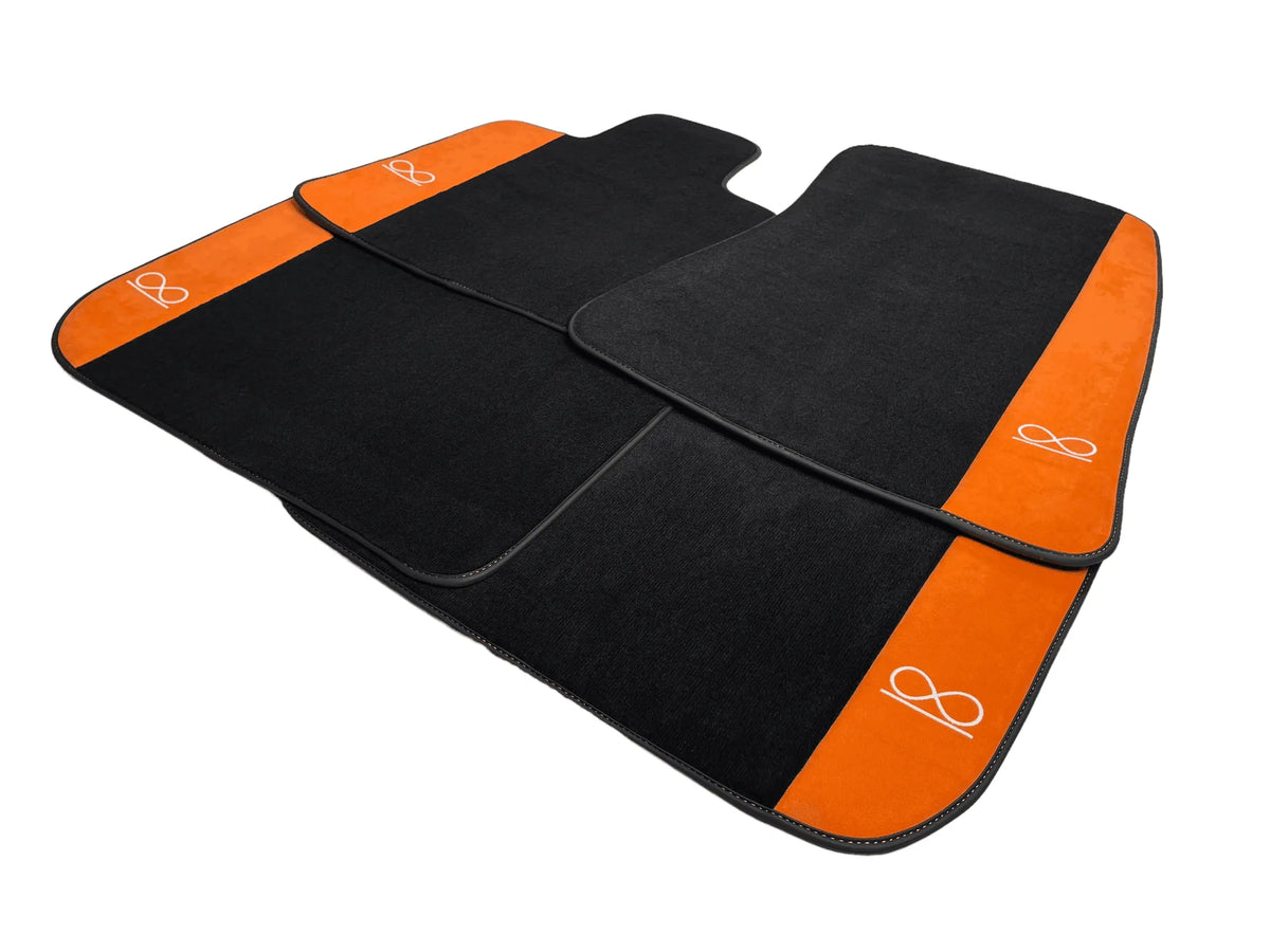 Black Floor Mats For Rolls Royce Black Badge Phantom VIII (2017-2024) Orange Alcantara