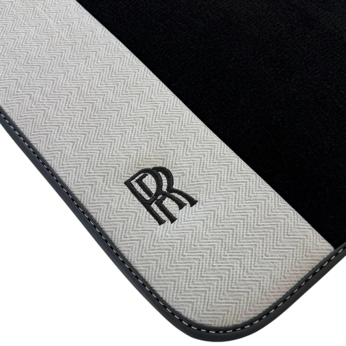 Black Floor Mats for Rolls Royce Dawn (2016-2023) with Gray Leather Borders