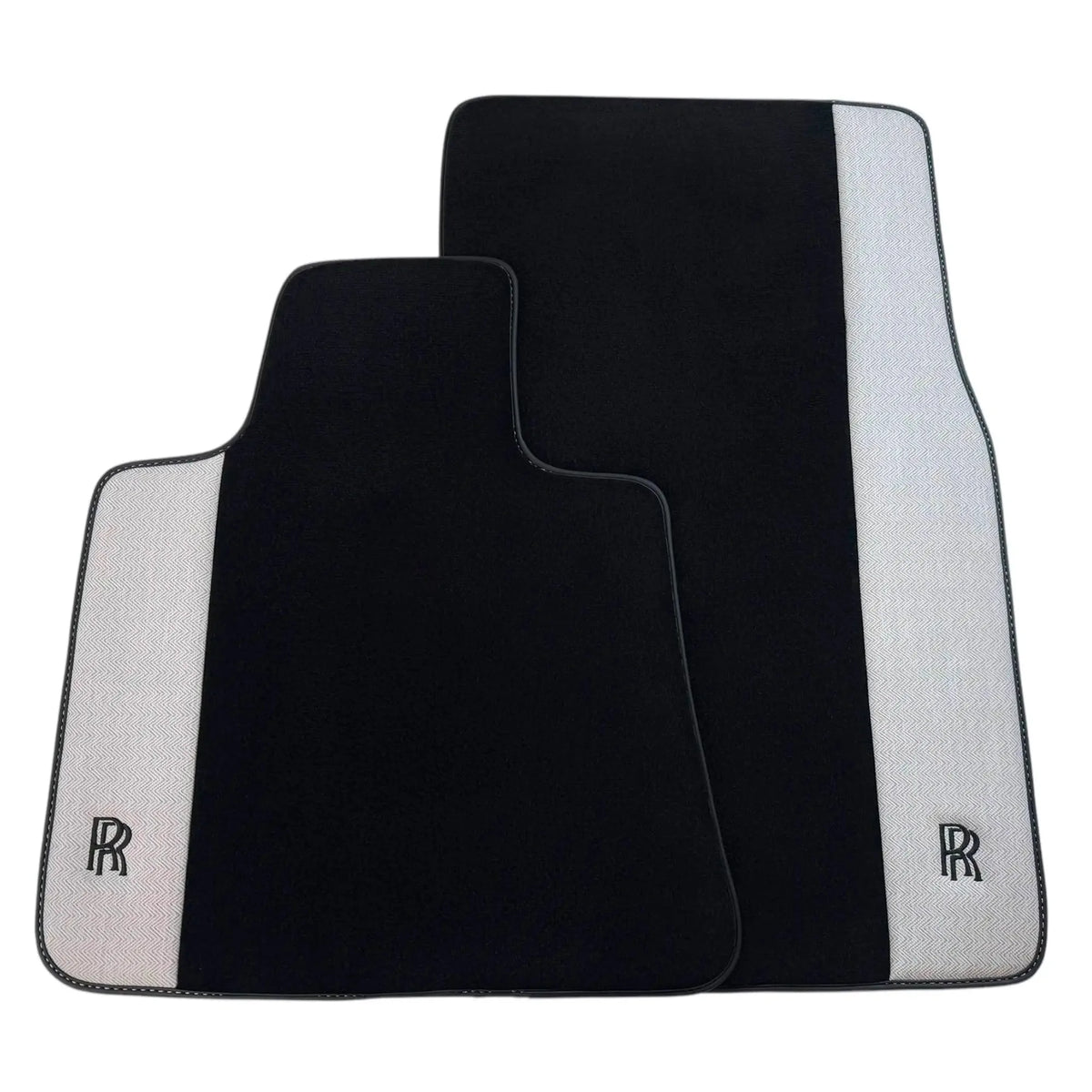 Black Floor Mats for Rolls Royce Ghost Series I (2010-2020) with Gray Leather Borders
