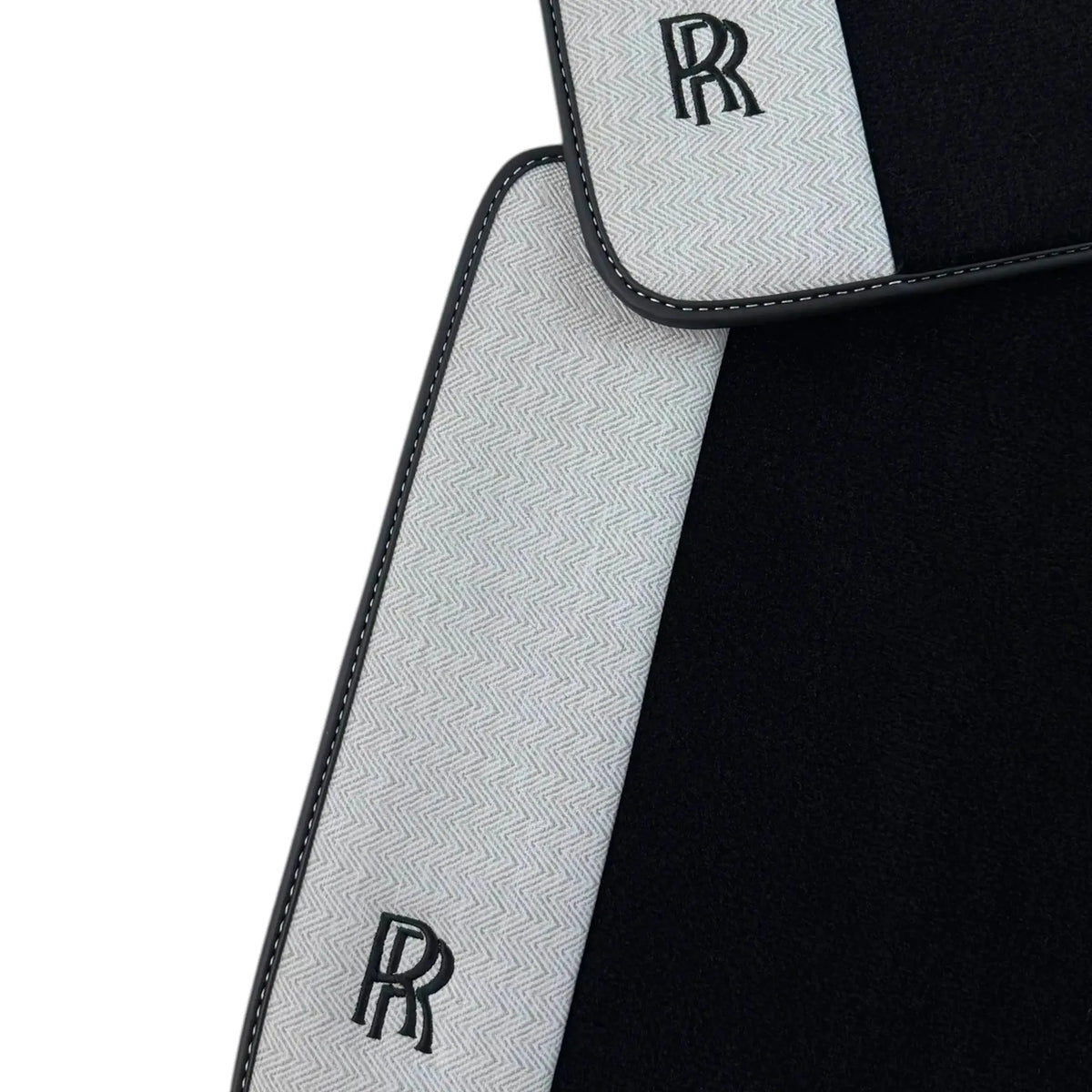 Black Floor Mats for Rolls Royce Phantom Drophead Coupe (2007-2016) with Gray Leather Borders