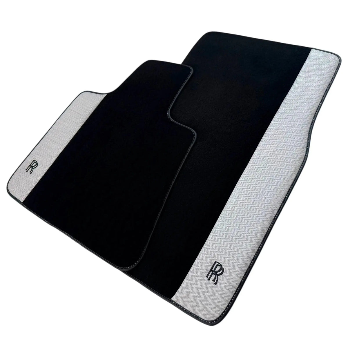 Black Floor Mats for Rolls Royce Phantom Drophead Coupe (2007-2016) with Gray Leather Borders