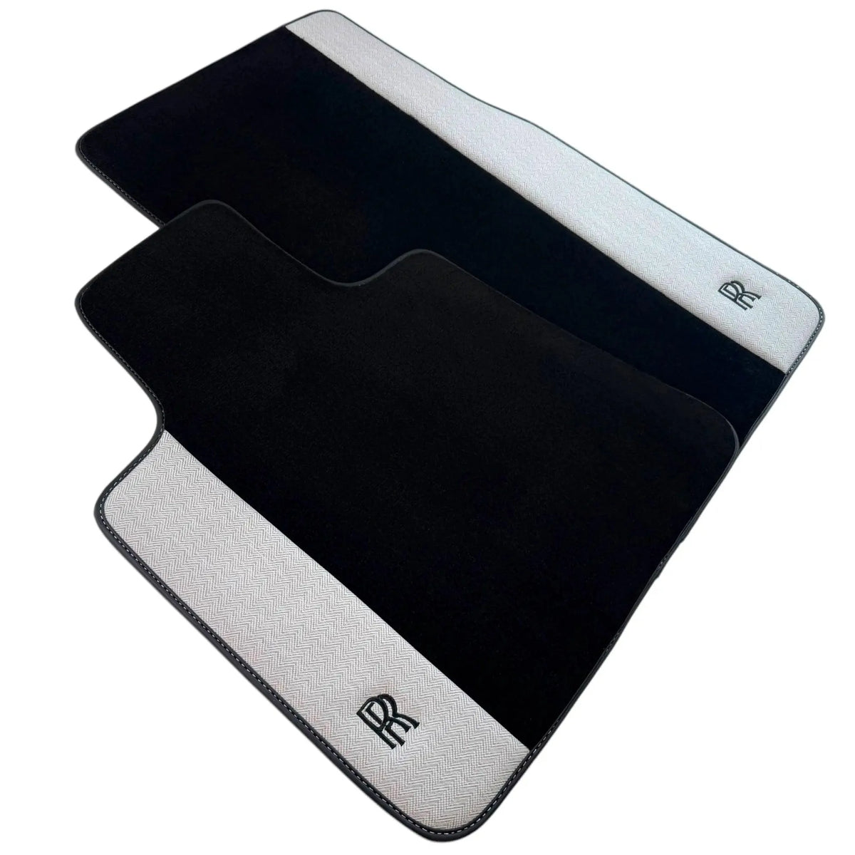 Black Floor Mats for Rolls Royce Phantom Sedan (2003-2016) with Gray Leather Borders