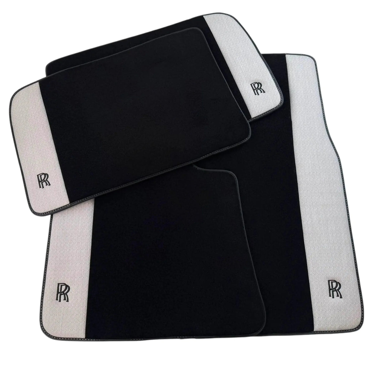 Black Floor Mats for Rolls Royce Phantom Sedan (2003-2016) with Gray Leather Borders
