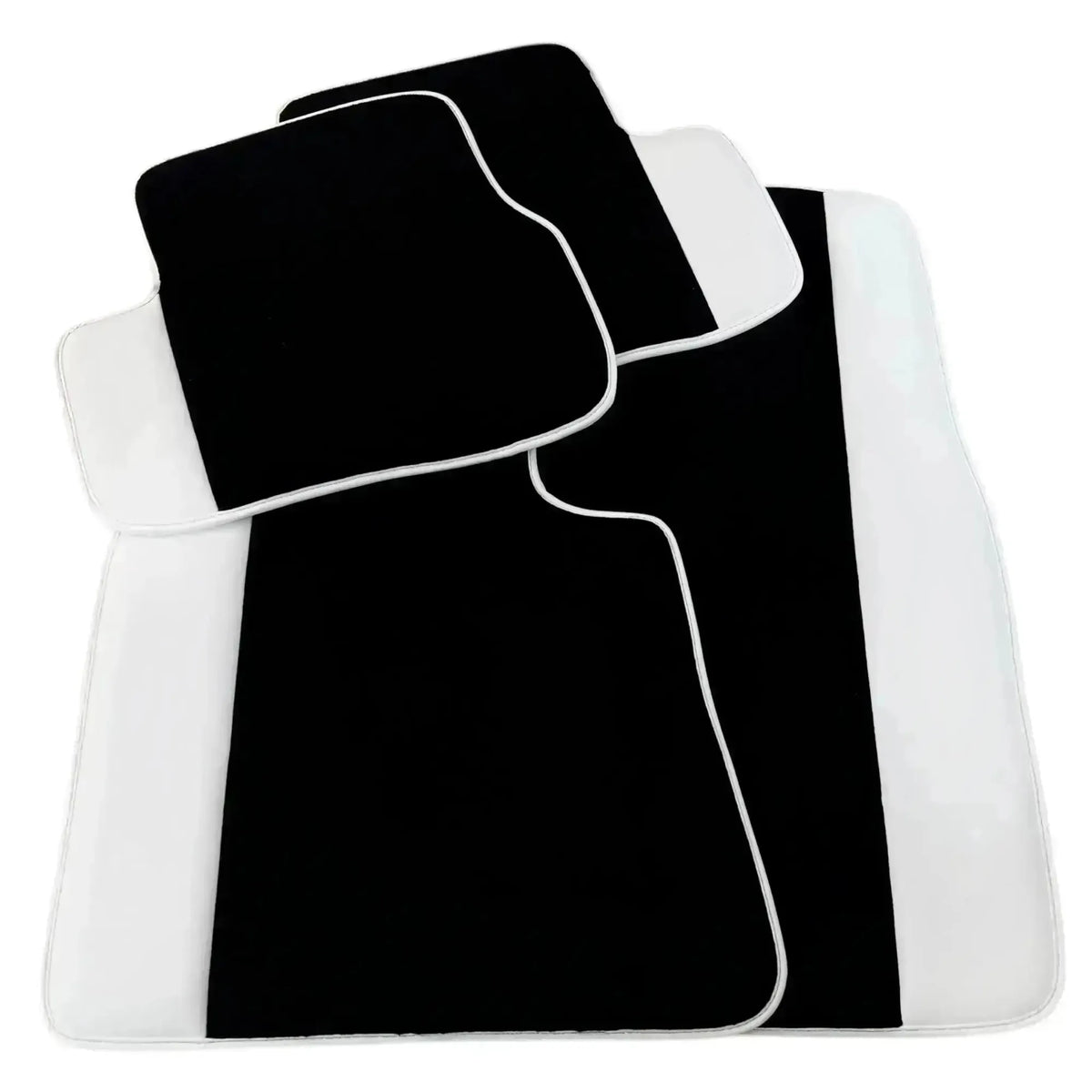 Black Floor Mats for Rolls Royce Phantom Sedan 2003-2016 with White Leather | White Trim