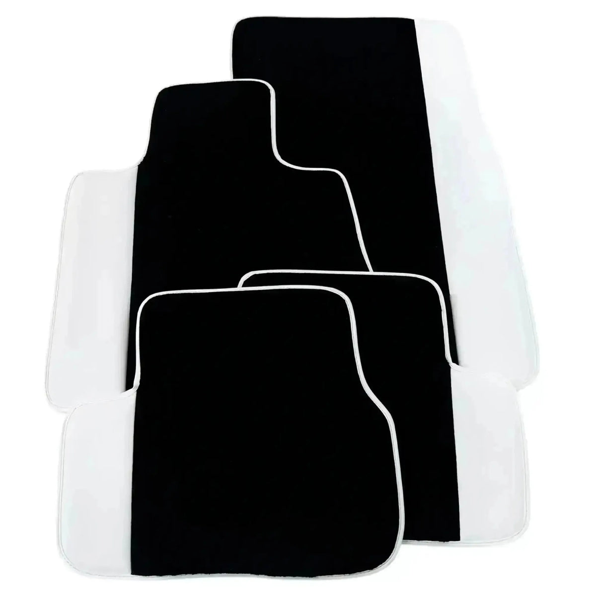 Black Floor Mats for Rolls Royce Shadow (1965-1977) with White Leather | White Trim