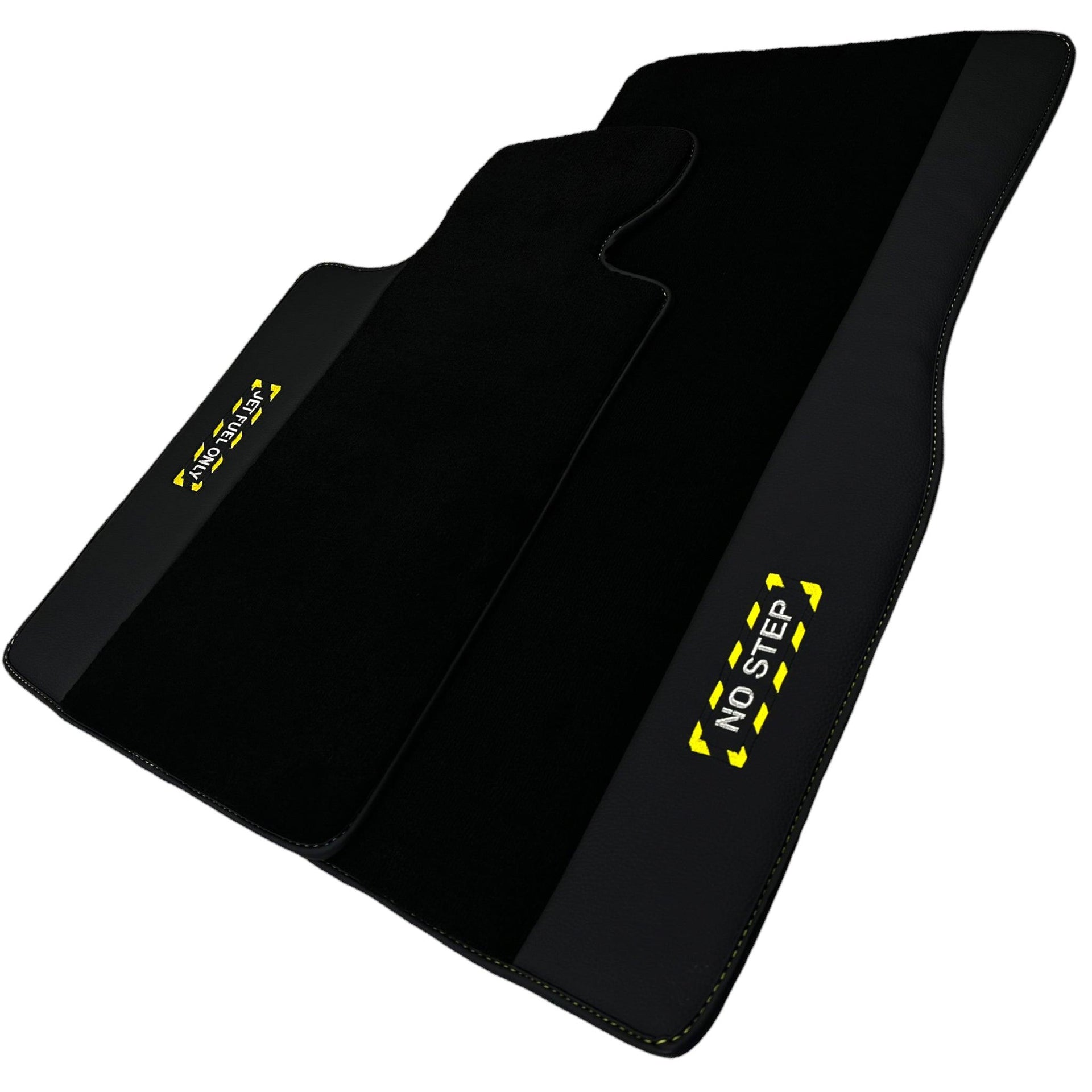 Black Floor Mats with Leather for BMW 1 Series F70 - "Jet Fuel Only" - AutoWin
