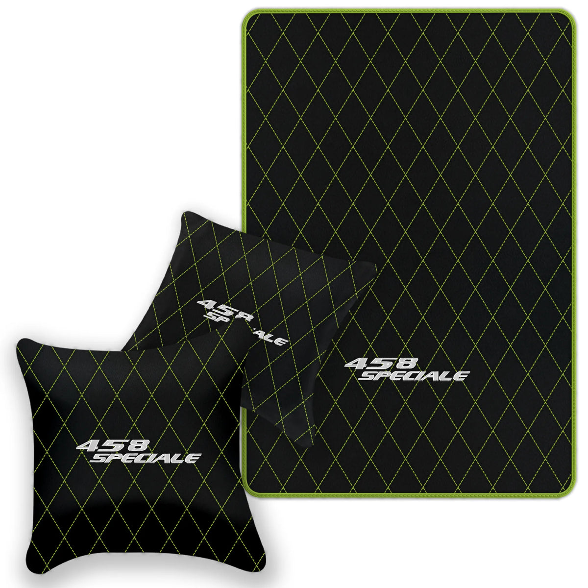 Black Leather Floor Mats for Ferrari 458 Speciale (2012-2015) with Single Diamond Pattern | Full Set Option