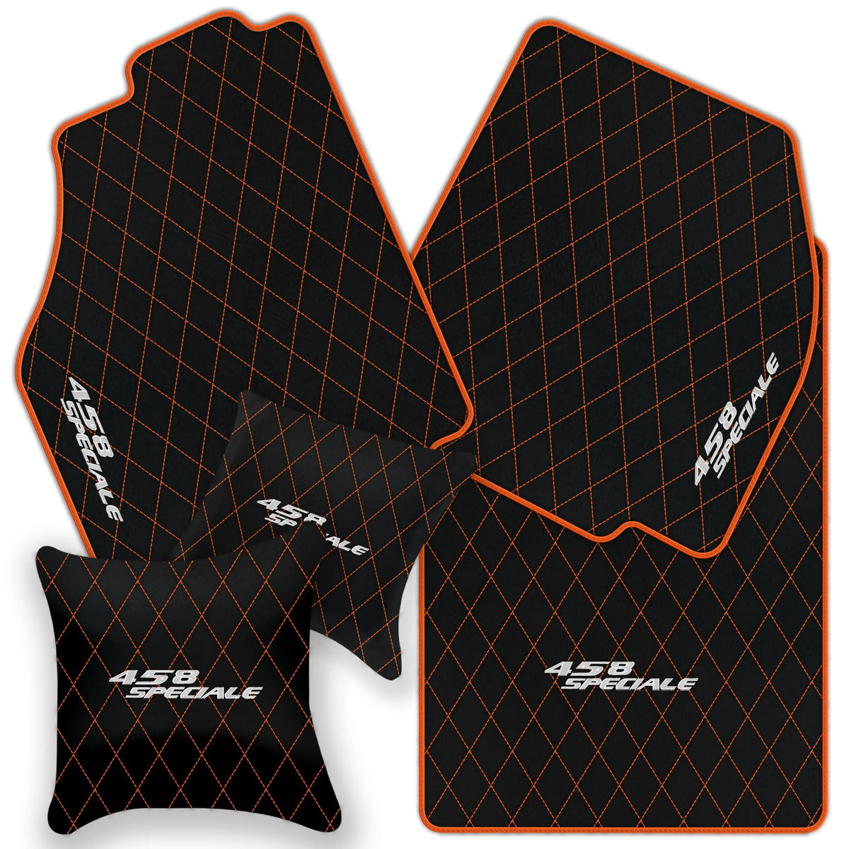 Black Leather Floor Mats for Ferrari 458 Speciale (2012-2015) with Single Diamond Pattern | Full Set Option