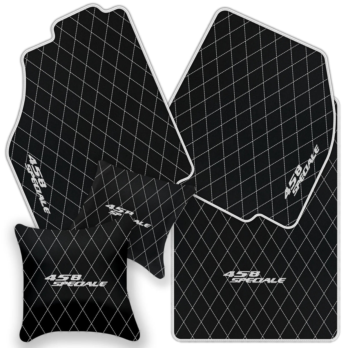 Black Leather Floor Mats for Ferrari 458 Speciale (2012-2015) with Single Diamond Pattern | Full Set Option