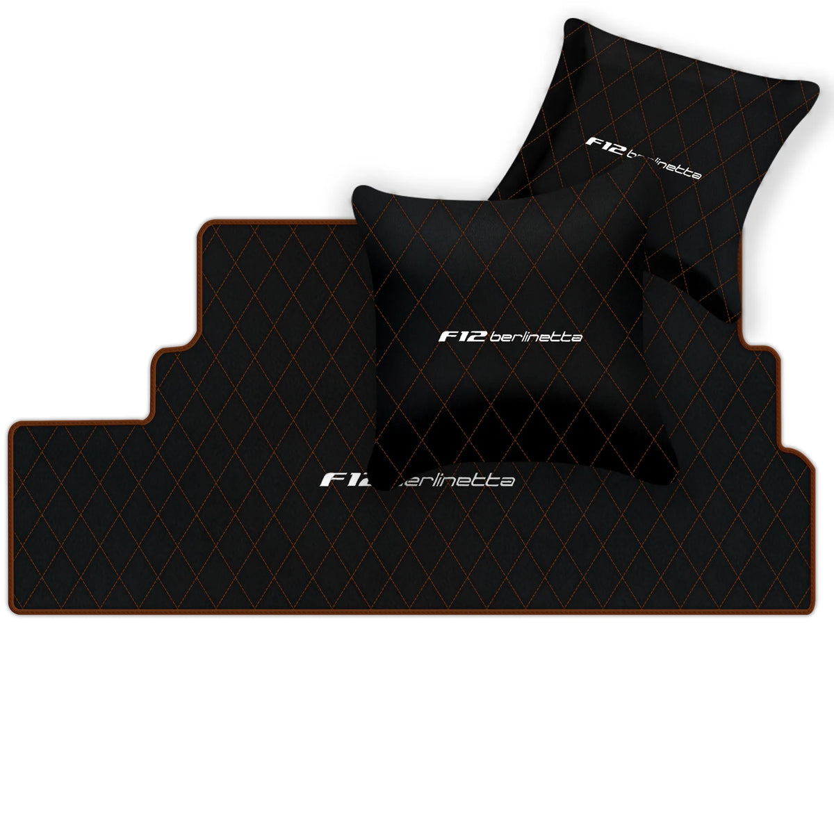 Black Leather Floor Mats for Ferrari F12 Berlinetta (2012-2022) with Single Diamond Pattern | Full Set Option