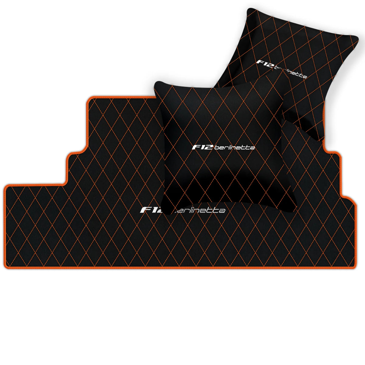 Black Leather Floor Mats for Ferrari F12 Berlinetta (2012-2022) with Single Diamond Pattern | Full Set Option