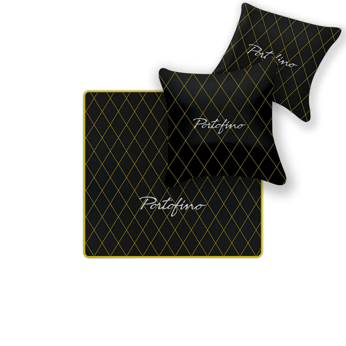 Black Leather Floor Mats for Ferrari Portofino (2018-2023) with Single Diamond Pattern | Full Set Option