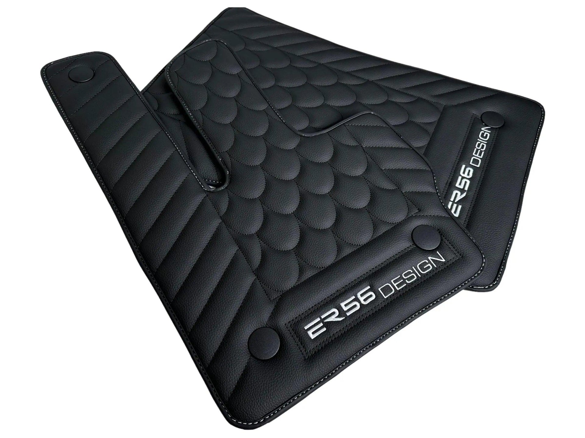 Black Leather Floor Mats For Mercedes-Benz G Class W463 (2008-2018) ER56 Design - AutoWin