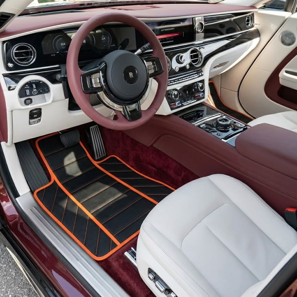 Black Leather Floor Mats for Rolls Royce Spectre (2023-2024) A1 Design | Full Set Option