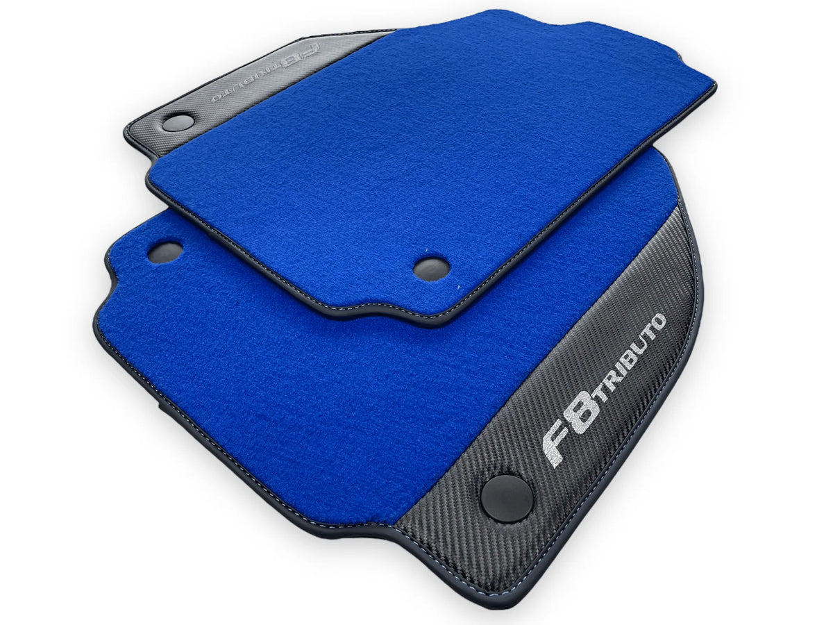 Blue Floor Mats For Ferrari F8 Tributo 2019-2022 With Carbon Leather - AutoWin