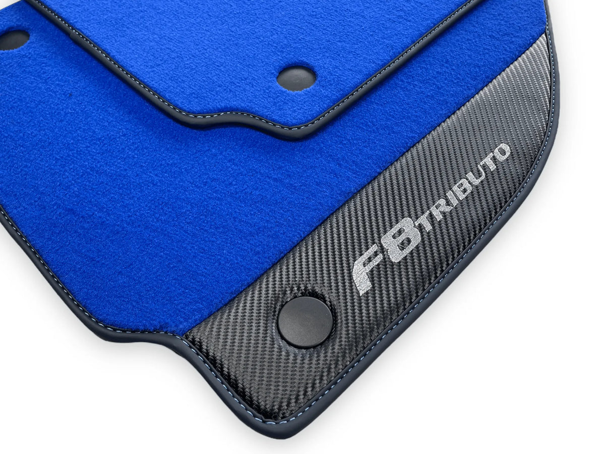 Blue Floor Mats For Ferrari F8 Tributo 2019-2022 With Carbon Leather - AutoWin