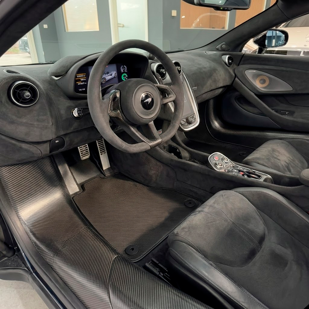 Black Floor Mats for McLaren 600 LT (2018-2020) With Blue Trim - AutoWin.EU