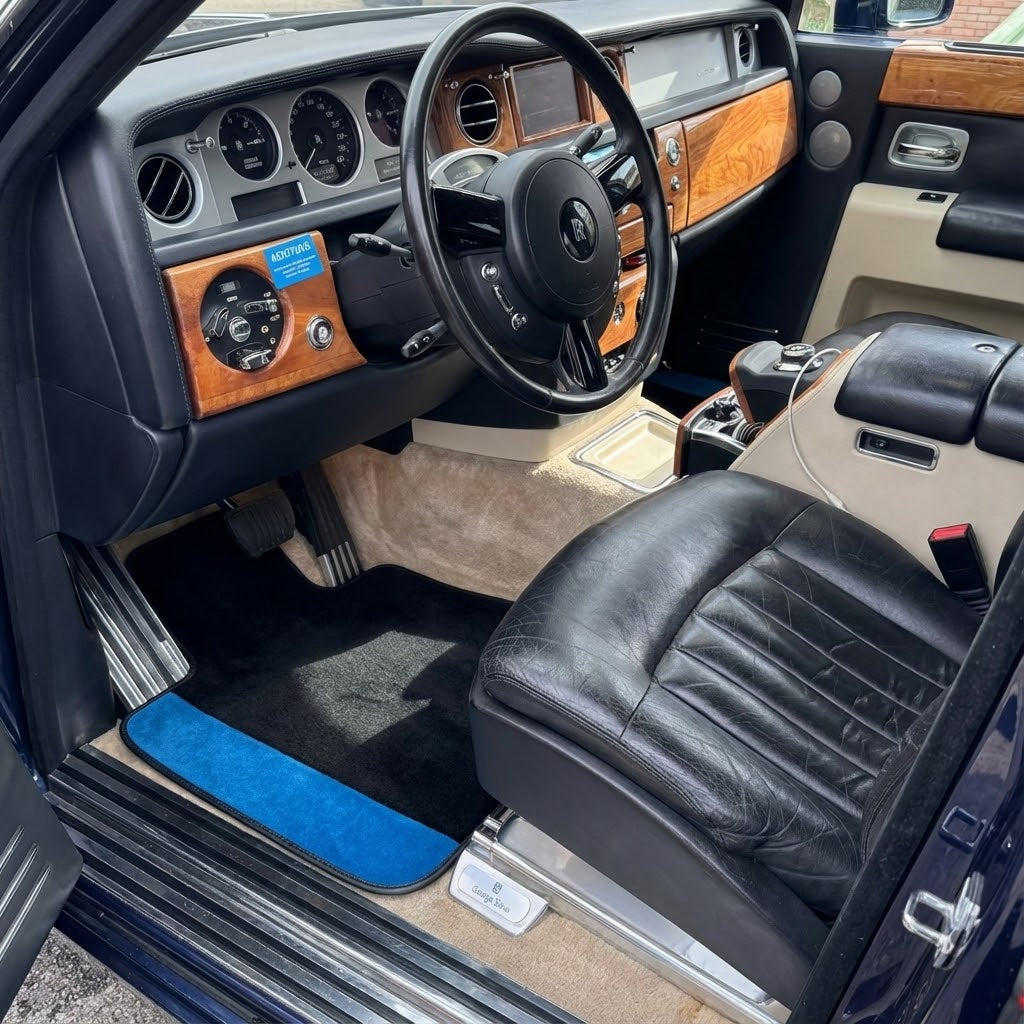Custom Floor Mats for Rolls Royce Phantom Drophead Coupe with Blue Alcantara