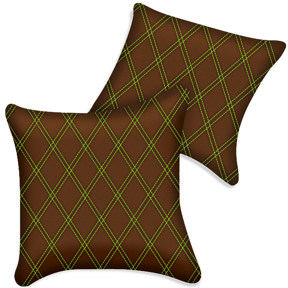 Customizable Brown Leather Pillows Set of 2 for All Vehicles | Double Diamond Pattern
