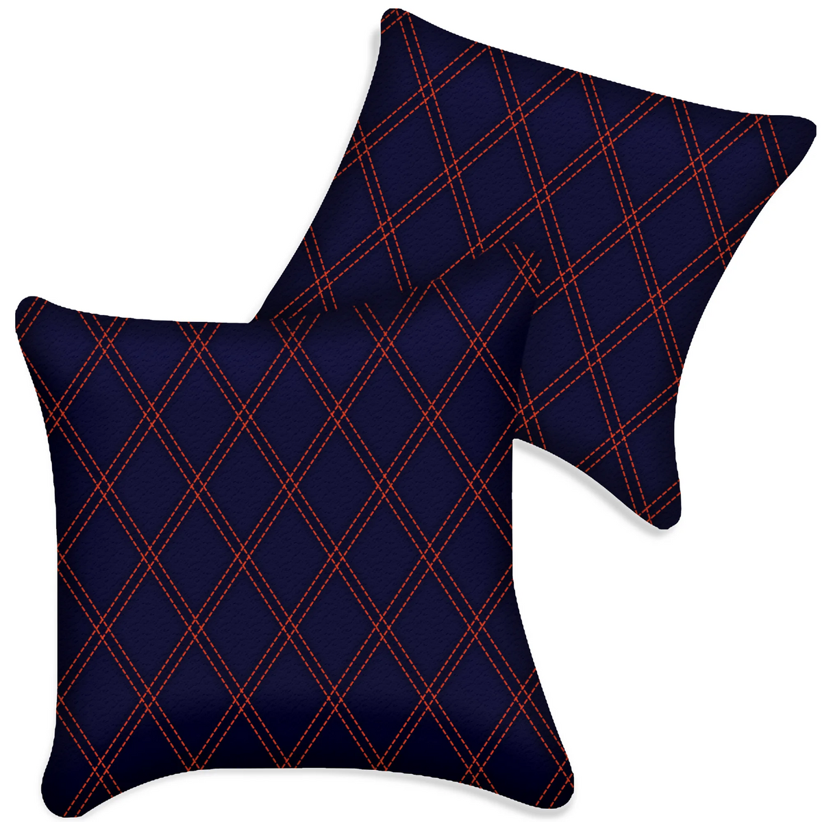 Customizable Dark Blue Leather Pillows Set of 2 for All Vehicles | Double Diamond Pattern