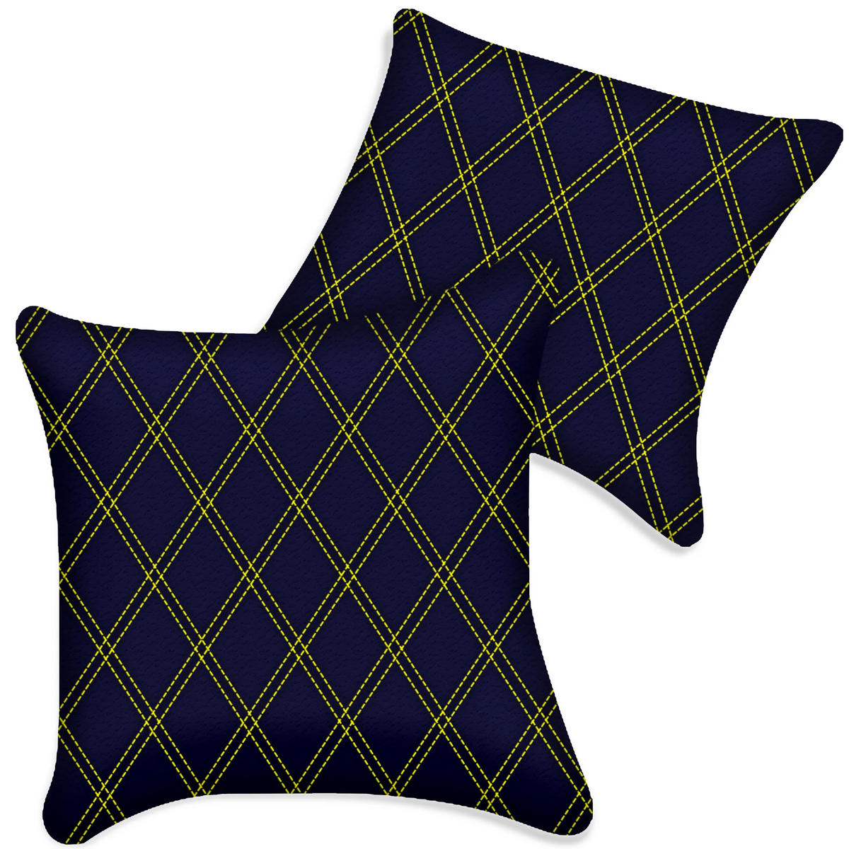 Customizable Dark Blue Leather Pillows Set of 2 for All Vehicles | Double Diamond Pattern