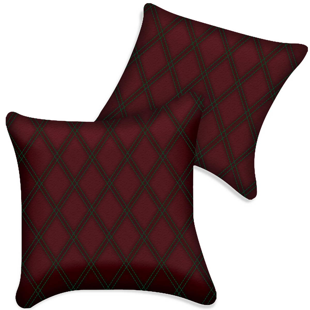 Customizable Dark Red Leather Pillows Set of 2 for All Vehicles | Double Diamond Pattern