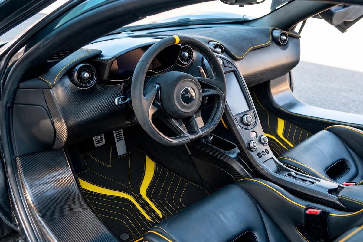Customizable Leather Floor Mats with AW32 Pattern for McLaren P1 (2013-2015) inside the vehicle