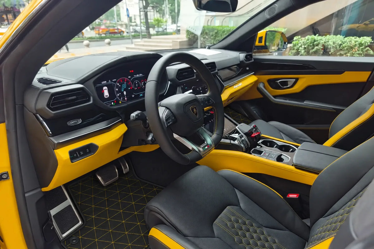 Customizable Leather Floor Mats with Triangle Pattern for Lamborghini Urus (2018-2027) inside the vehicle