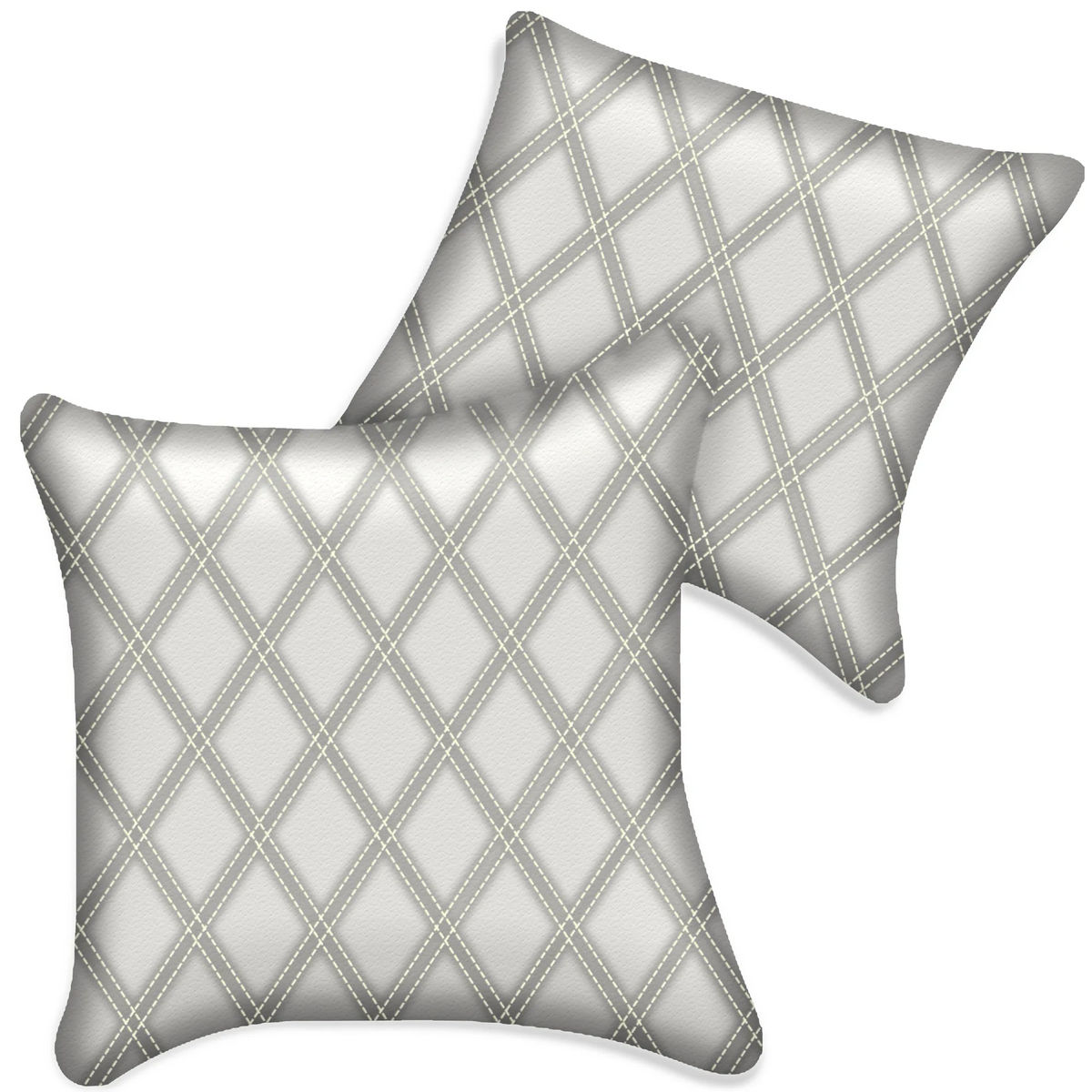 Customizable White Leather Pillows Set of 2 for All Vehicles | Double Diamond Pattern