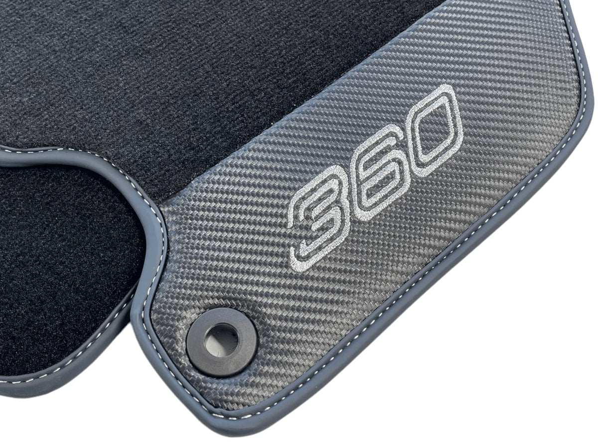 Floor Mats For Ferrari 360 Modena 1999-2005 Black With Carbon Fiber Leather - AutoWin