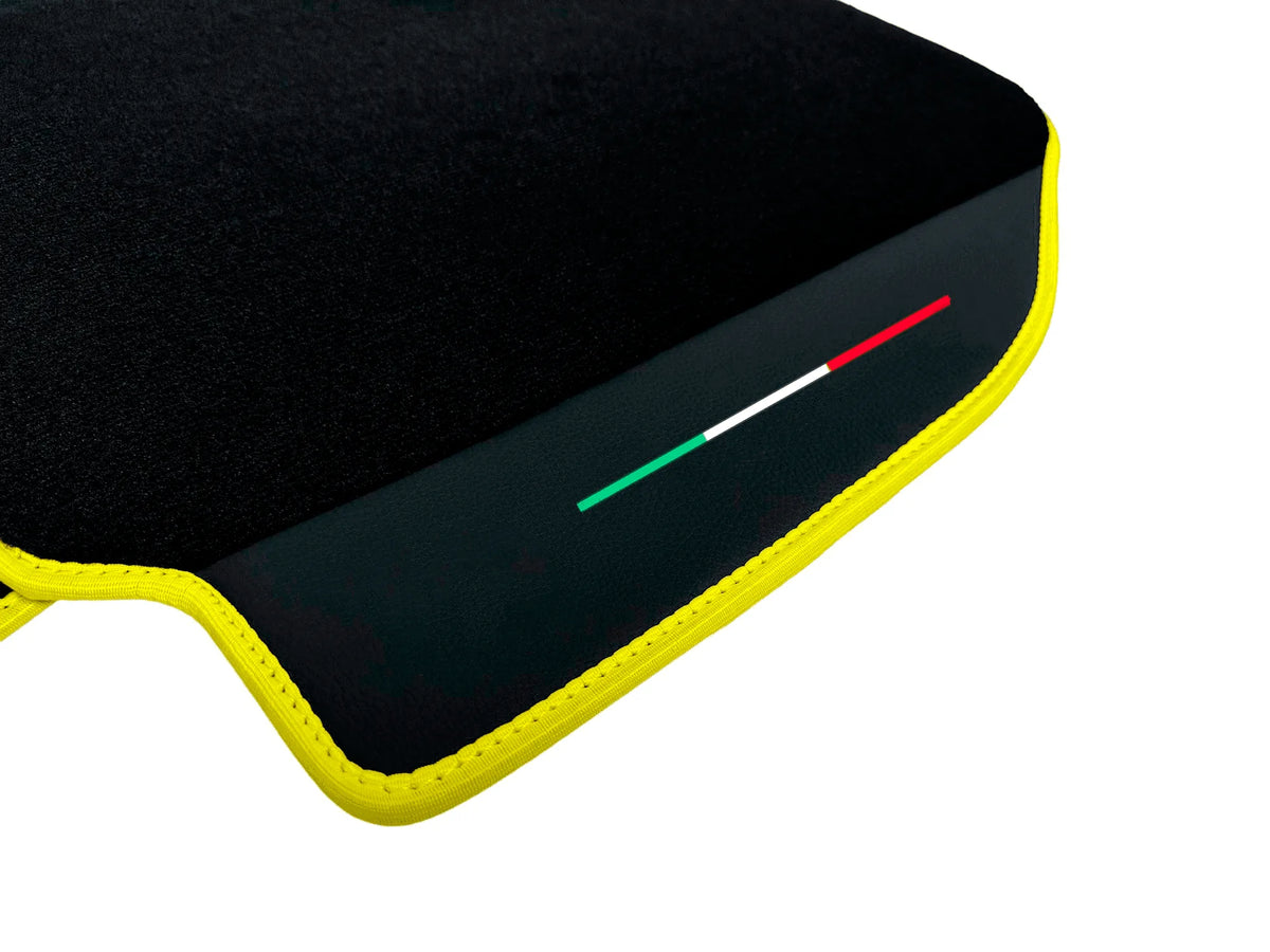 Floor Mats For Ferrari 488 Pista Spider (2019-2021) Leather and Yellow Trim - Italian Flag